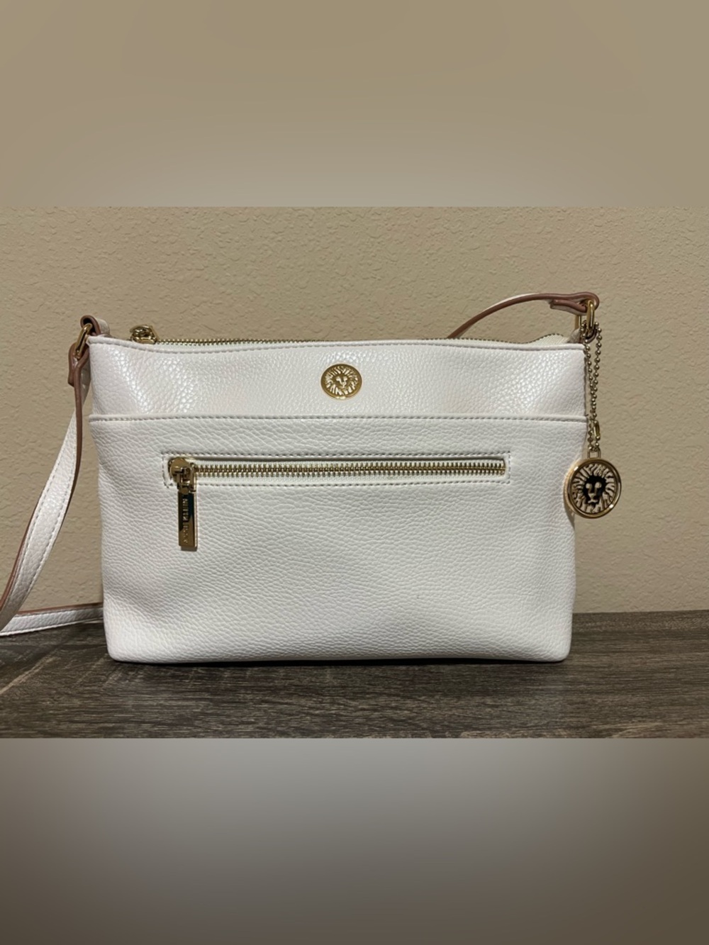 Anne Klein White Leather Crossbody Bag